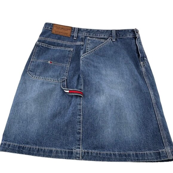 Tommy Hilfiger Vtg Y2K Logo Cargo slit Denim Jean Skirt size 10 Carpenter Mini - Picture 11 of 11